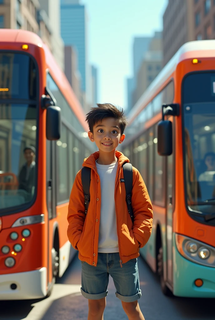 Boy standing near metro with head phones