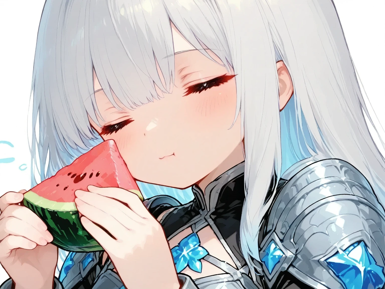 score_9,score_8_superior,score_7_superior,One Man,gloves,Food,Red eyes,alone,Long Hair,Gray Hair,black gloves,Face focus,View your viewers,Part your lips,Holding,Outdoor,null,bangs,Day,smile,blush,demon 角,Shorthand,sun,