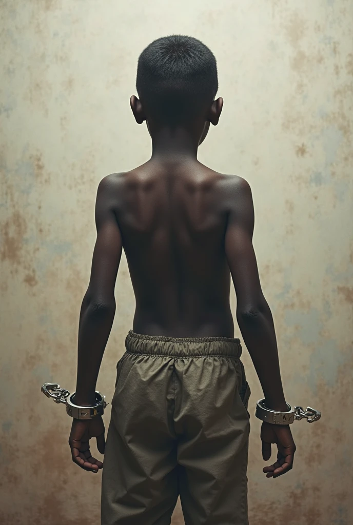 painting a picture of a black ager enslaved by a chain on his hand, neck and foot without color