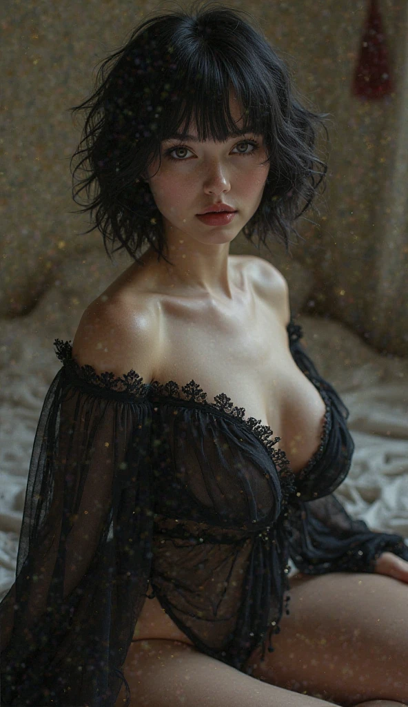 a sexy french woman with big boobs in a light kimono