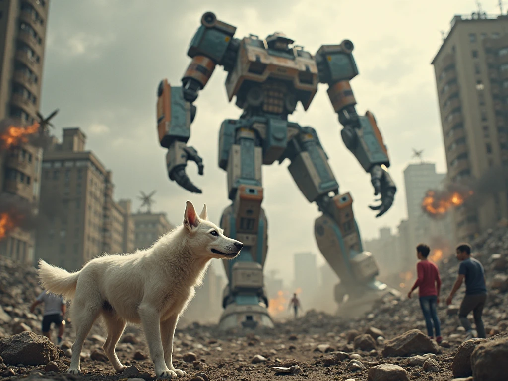 there are two dogs walking behind a robot man in a gas mask, death and robots, love death and robots, death and robots two in the void, film still from movie dune-2021, from a 2 0 1 9 sci fi 8 k movie, love death + robots, movie still of aztec cyborg, death + robots series of netflix --auto --s2