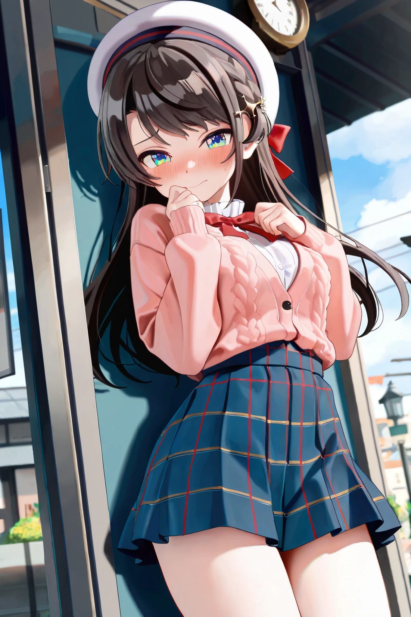bangs,brown_hair,long_hair,ribbon,black_skirt,blue_eyes,blush,sitting,skirt,2girls,eye_contact,looking_at_another,multiple_girls,neckerchief,yuri,open_mouth,jewelry,eyebrows_ass visible_through_hair,smile,ahoge,bionde_hair,red_eyes,twintails,school_uniform,serafuku,choker,hair_between_eyes,earrings,collar,indoors,hair_ribbon,shirt,pleated_skirt,short_sleeves,holding,frills,fang,piercing,sailor_collar,parted_lips,black_shirt,desk,stud_earrings,window,black_ribbon,red_neckwear,chair,curtains,ear_piercing,light_brown_hair,pen,light_particles,profile,from_side,brown_skirt,black_serafuku,frilled_skirt,pencil,white_sailor_collar,school_desk,mechanical_pencil,red_choker,red_collar,holding_pen,face-to-face,school_chair,on_chair,holding_pencil,expensive_solve, clear_image, expensive_Contrast, 8k, Sparkling, beautiful_detailed_face_and_eye, (Brown Hair:1.25), 白 eye,
