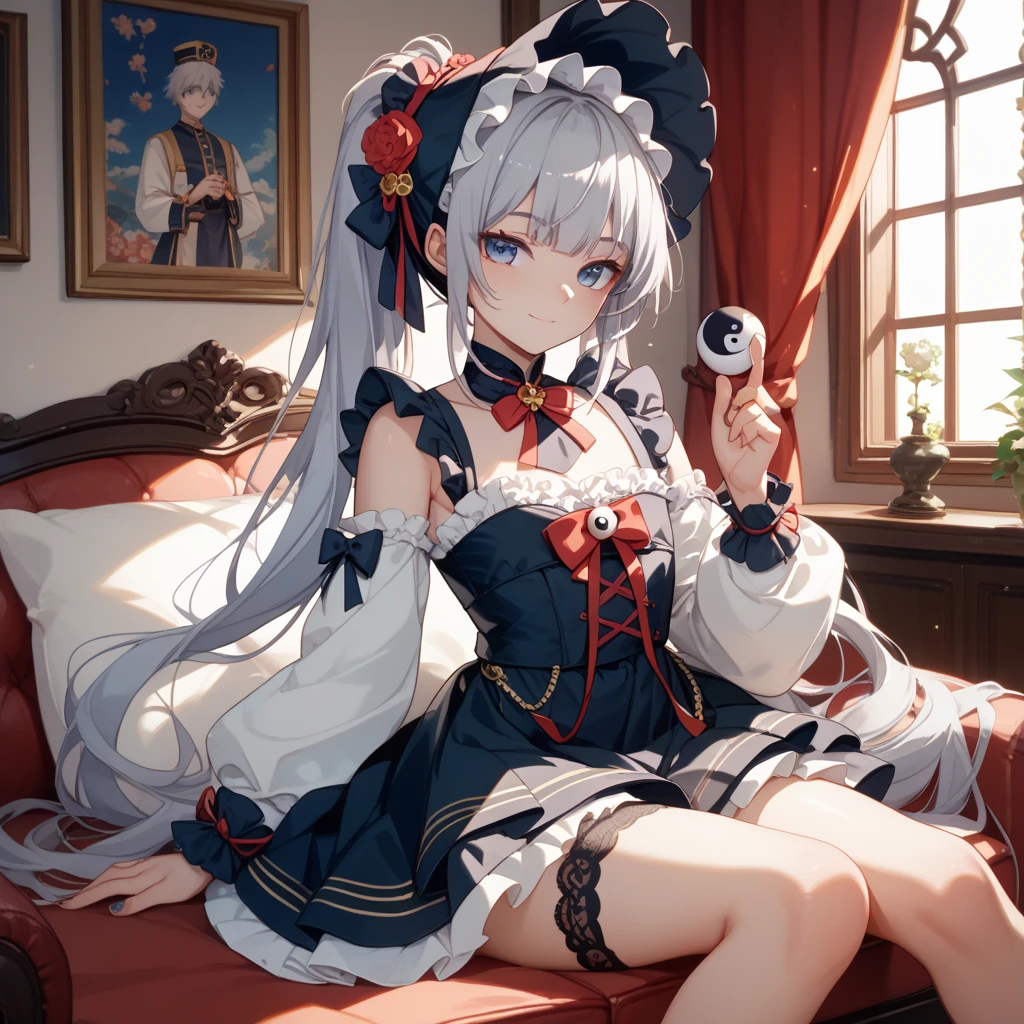 little red riding hood,Sitting,Spread your legs,Black tight knee socks,Light blue and white striped panties