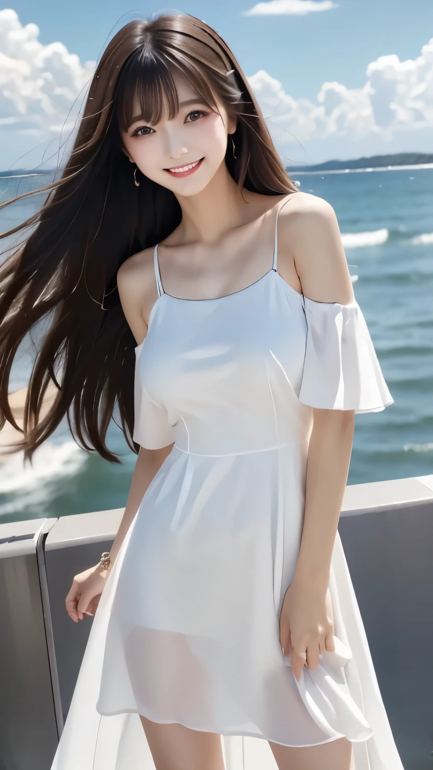 1 Girl,seaside,Soft Light,Chinese Beauty,Suspender dress