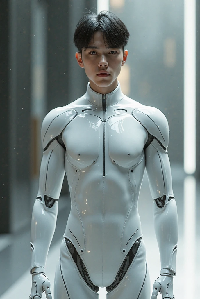(masutepiece,High resolution,ultra - detailed:1.0),1(Boy,Robot Boy),Perfect male body,Look at the camera,Delicate eyes and delicate face,extremely details CG,Unity 8k wallpaper,intricate-detail,solo person,Detailed face, (Futuristic skin-perfect white bodysuit), Best Quality, hands visible, (White Gloves), Beautiful and delicate blue short hair:1.5 , full length shot(fls) , big thighs , big hips , insane details, hyper details , photorealistic , only male , handsome boy , puffy nipples , 16k resolution , ultra-high clarity , hyperrealism, uhd,. K-pop idol , whore , slutty whore , swollen nipples , defeat , grins ,thick thighs, thick hips , male , wide hips , wide pelvis , bare thighs , sexy ,bare hips , epic reality , ultra realism , ultra photorealistic , front view , (((only boy , only male))) , (boy ,male) , (sexy hollow bodysuit) , ((everything tight)) , ((hollow design))