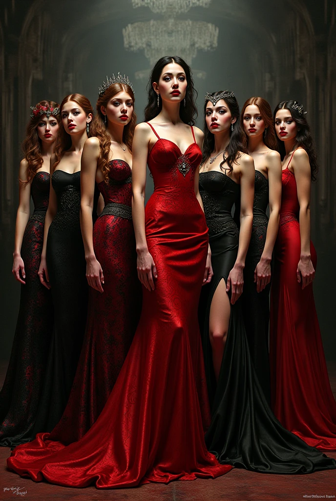Redhead girl in long black and red dress full body ,three positions 