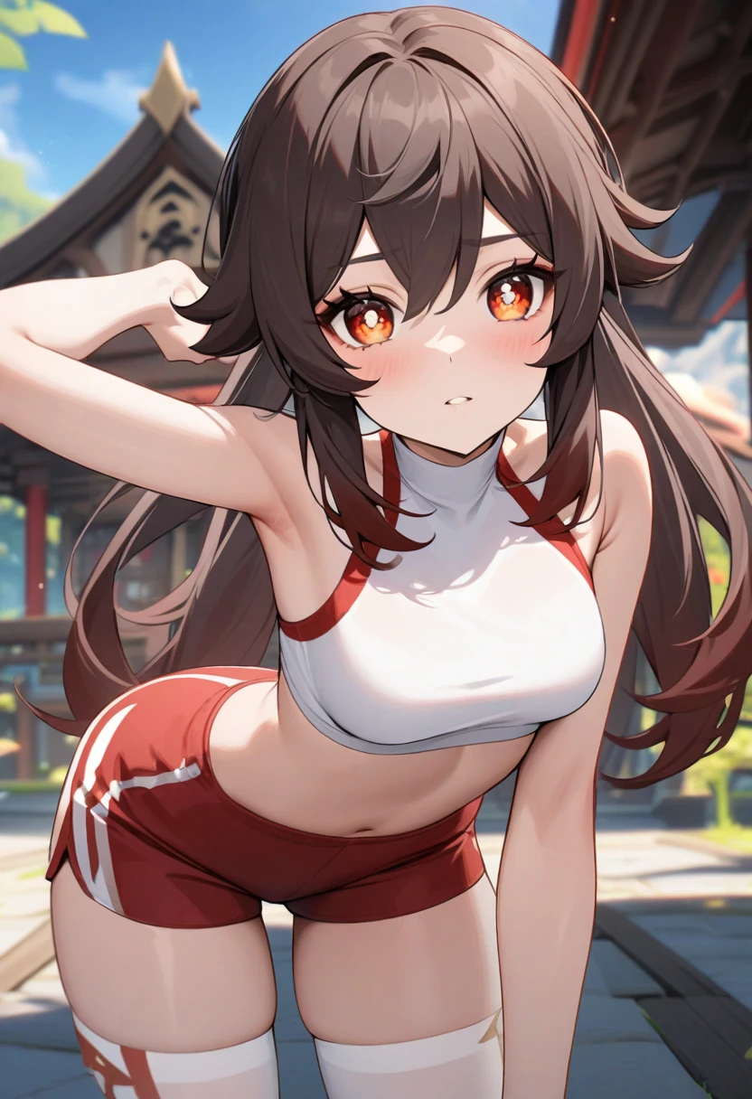 (female): solo, (perfect face), (detailed outfit), (20 years old), dancer, (owl ears), seductive, alluring expression, (dancing), red-violet hair, long hair, braided hair, green eyes, light skin, medium chest_circumference, arabian dancer costume, red skirt, finger cymbals (background): from side, indoor, medieval tavern, wooden tables, patrons, evening, candlelight (effects): (masterpiece), (best quality), (sharp focus), (depth of field), (high res),(all realistic intricate details)