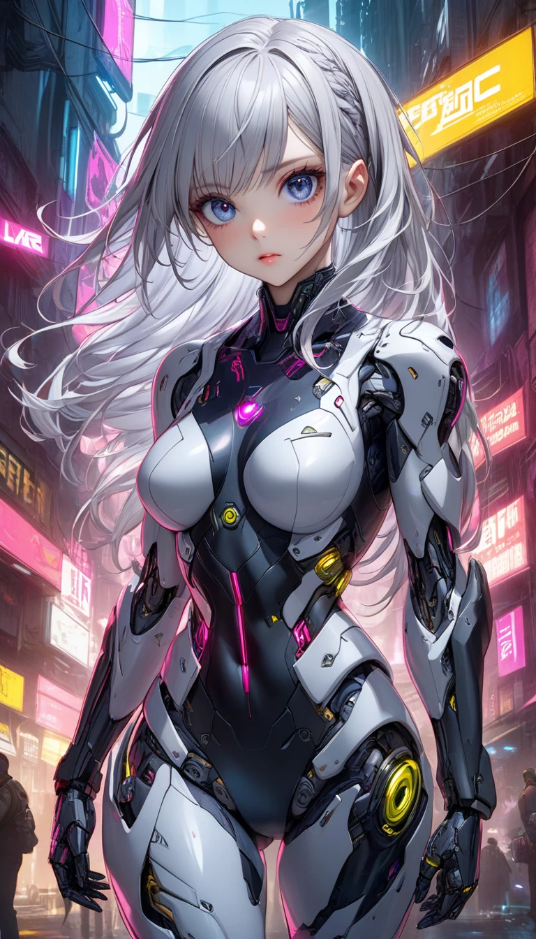 ((highest quality)),(ultra high resolution),(Super detailed),(detailed description),((best CG)),(best work of art),super precision art,great drawing art,(Sci-fi art with precise details:1.5), (One female robot:1.6),(beautiful and well-shaped face:1.5),((A complex mechanical body with intricate details:1.5)),(Luminous body embedded in the body:1.7), action scene:1.5,(dynamic pose:1.8),(her arm is transformed into a gun:1.7)