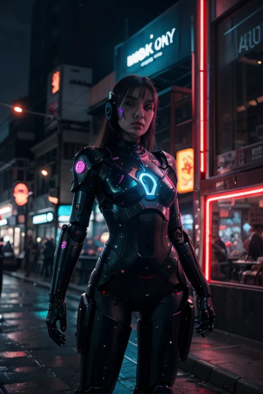 (masterpiece, photorealistic:1.4, extremely intricate:1.3), (photon mapping, radiosity, physically based rendering, ultra resolution, hyper-realistic, 8K), (((((mature female, [bodybuilder:supermodel:0.8], [large breasts:huge breasts:0.3], chrome rivets, ((white snakeskin leather vest, upper torso, humid, playful, mechanical cyborg arm, weapon), topless)), smirking, tattoo:1.4, 30 years old, elegant:1.2)), hands in white leather pants pockets, long eyelashes, ((makeup:1.2, red lips)), [skin detail:freckles:0.8]), (((((background futuristic neon cyberpunk city street cyberpunk))))) professional photograph, (((long straight hair [black hair:bright orange hair:0.8])))), BREAK ((sharp focus, dramatic, award winning, cinematic), bokeh, blurry background, interaction, metal reflections), bright eyes