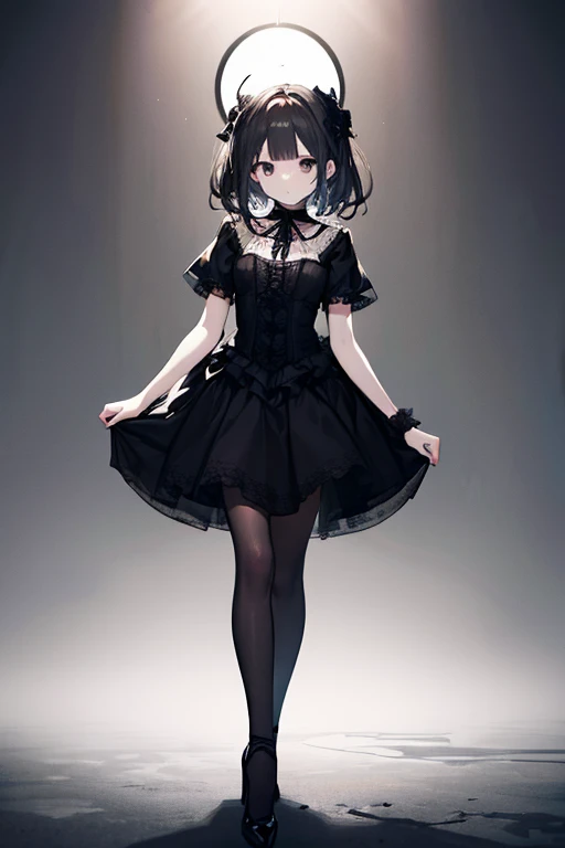 (1 Boy), solo, Full-body portrait, ta , Cute ,Black frilly swimsuit,Cute pose、Standing、White background, beautiful painting style, The Style, masterpiece, Top Quality, Highest quality, Ultra-high resolution with beautifully detailed lighting,