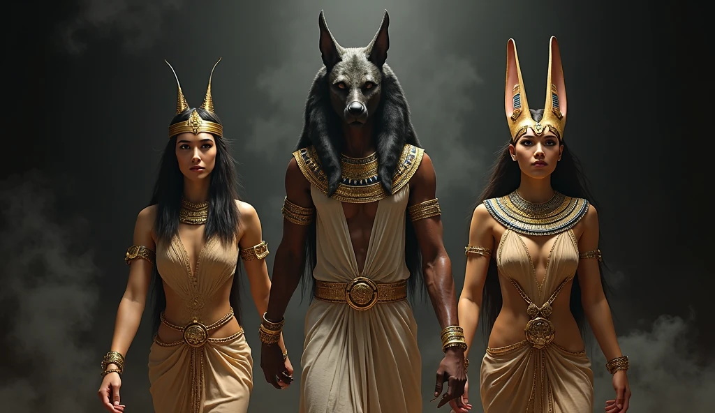 Anubis, the Egyptian god, with Egyptian women