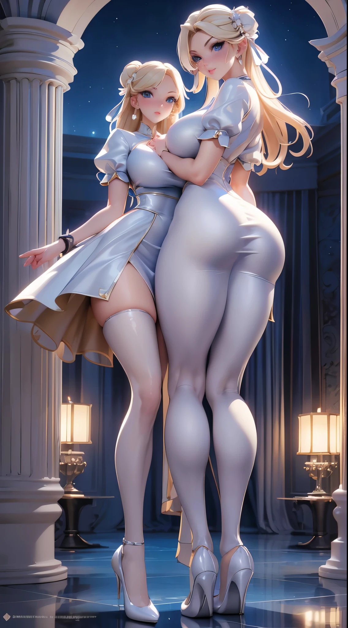 (((solo,1woman, mature, alone))), samus aran, ((blonde hair, ponytail, hair tie, bangs, glowing blue eyes, wide eyes, lipstick, makeup, narrow waist, skinny, medium breasts)), pelvic curtain, ((white wedding dress, Scooped up the ass, gloves)), full body, perfect body, (insanely detailed, beautiful detailed face, masterpiece, best quality), (extremely detailed 8k paper CG wall unit: 1.1), (wedding, garden, dusk), (smile face for the viewer), big ass, from back, behind
