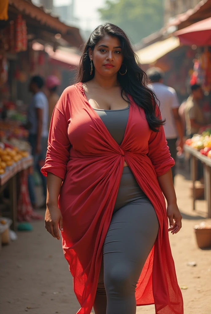 Samantha Ruth Prabhu aged 50, beautiful woman, older from South India approximately 50 years old, sexy mature woman, curvy, full body shot, short dress, showing thighs, plus size model, wearing tight dress, cleavage, big breasts, walking on sidewalk, standing position highlighting her sensual curves, plus size curves, big and voluminous hourglass figure, big and voluminous breasts, different style hairstyle, bright eyes, thin eyebrows, fair skin, blushed cheeks, perfect head to thigh view, Dreamcatcher Delight embroidery, ultra realistic skin texture, head to thigh view, smiling face, shadow lighting effect