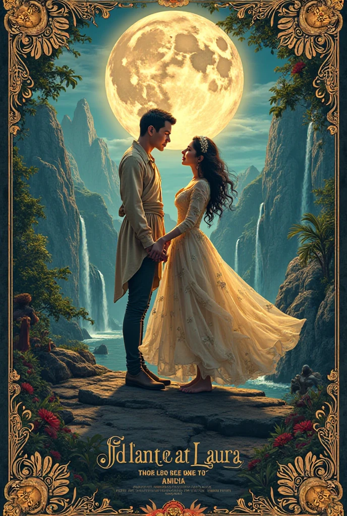 Romantic ancient style,night,Backlight,A man and a woman sitting on a tree branch,There is a big full moon behind,Alexander,Averin,Fresh colors,Soft colors,Diode light,Concept art style,Extremely complex details,Clear distinction between light and dark,Layering,Ultra HD