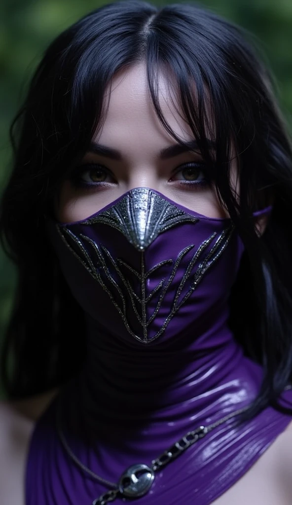 ((Masked))best quality,highres,ultra-detailed,realistic:1.37,portrait, intercate face details, makeup, eyeliner, good proportions, sexiest quality, thick thighs, fubuki, green hair, taut clothes, fur coat, jewelry, necklace
