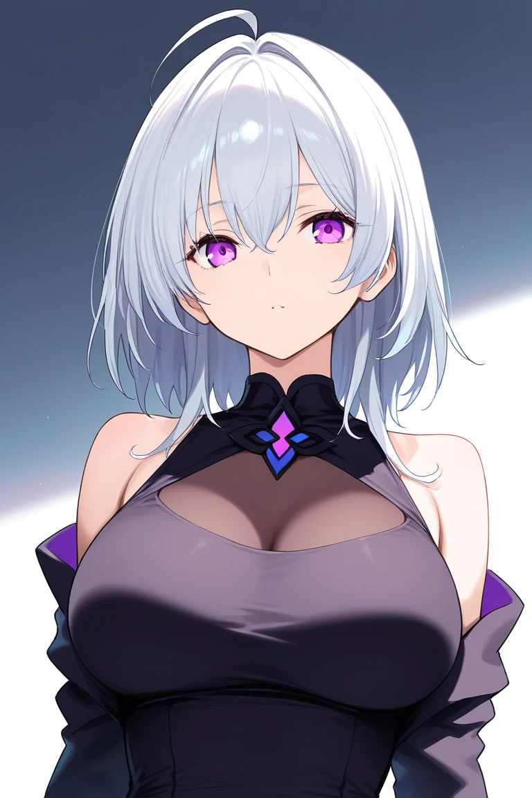 short girl, short white hair, medium chest, white eyes, 4k art, dynamic art, big oversized sweater