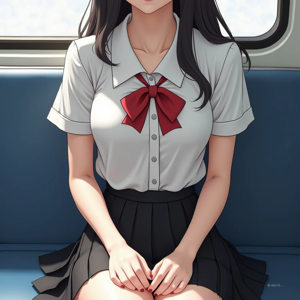 1 girl, smile, shirt, skirt, (small) chiralism, Japan high school school uniform, seravuk, summer clothes, squall-wet uniform, sheer bra, (portrait from knee up),