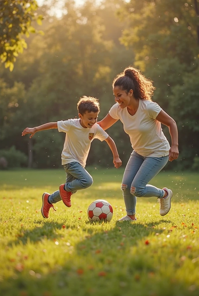 Boy scores a goal against his mom, who is the goalkeeper in their house