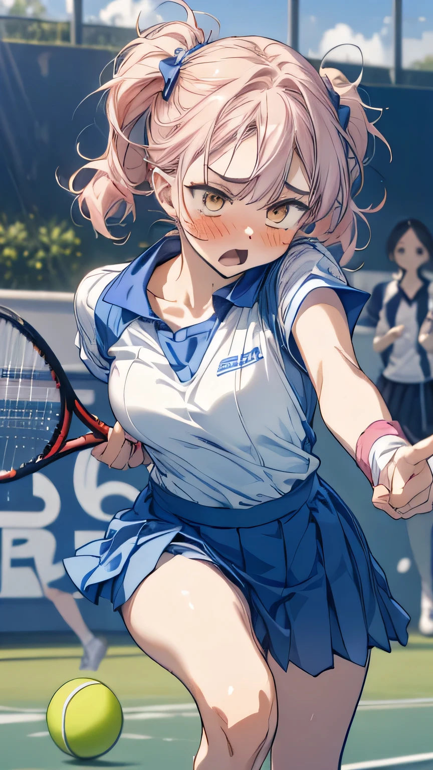 >:o 1girl :o ball blush breasts collarbone female_focus fence game_cg large_breasts marushin_(denwa0214) open_mouth pink_hair playing_sports racket shirato_usagi shoes short_hair skirt solo sportswear supokon!_sports_wear_complex tennis tennis_ball tennis_racket tennis_uniform twintails v-shaped_eyebrows wristband yellow_eyes
