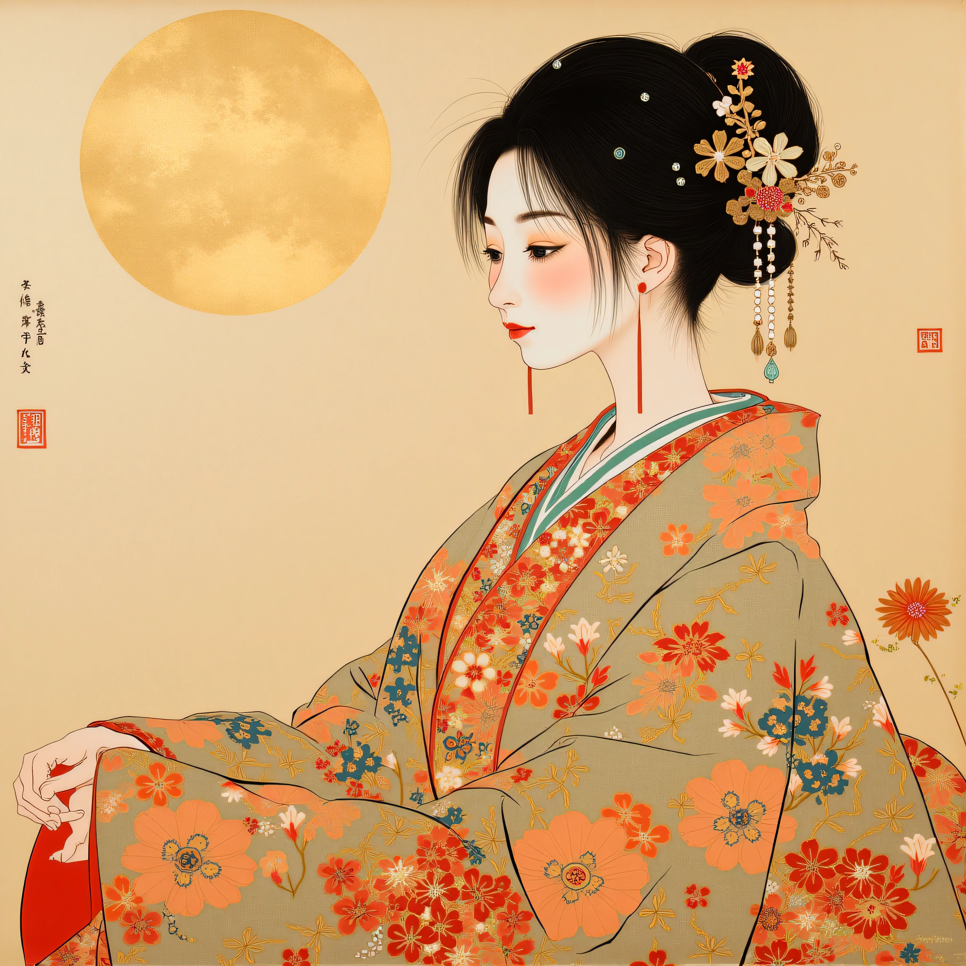  Japanese painting, beauty,female