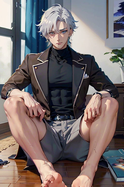 1 boy ，Libido boy，20yr old，Handsome，Raised sexy，k hd， tmasterpiece，8K，White thong，Nudity all over，Bare upper body，white short socks，massive bulge，Only thongs were worn，A sexy pose，Trembling，full-body view