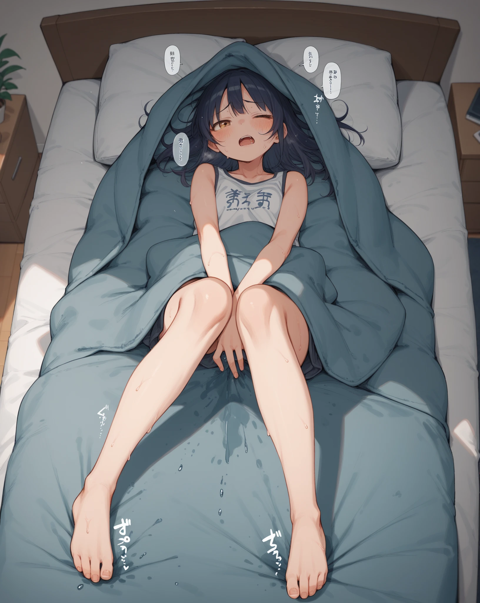 (Best Quality, 4K, 8K, hight resolution, masutepiece:1.2), Ultra-detailed, (Realistically cute, Photorealsitic:1.37), hight resolutionであり, anime moe art style, best anime 8K konachan wallpaper, Pixiv Contest Winner, Perfect Anatomy,BREAK,(A girl trembling with sexual climax and love juice dripping from her crotch:1.4)),NSFW,1 Boyish Girl, (Solo,Lori,child,13years:1.3),Full limbs, complete fingers, a junior high school student, Androgynous attraction, (Very short hair),hair messy, flat chest, Small butt, groin, Small eyes,Beautiful detailed black eyes, (Sweat:1.3),Bedrooms, wearing japanese school uniform, Lying down, Spread legs, Wet, Vibrator, Coercion of sexual sensations, blush, Heavy breathing, (Steam breath:1.2), (vaginal,masturbation:1.5),Ecstasy, ((orgasm:1.3),(Show off your erect nipples:1.3),Bottomless,Afterglow,Drooling,Tears at the corners of the eyes,clit fingering, バイブレーターで広がるvaginal,BREAK,hight resolutionであり,Ultra-detailed細なスキン,Shiny skin, Best lighting by famous artists, 8K,Illustration,