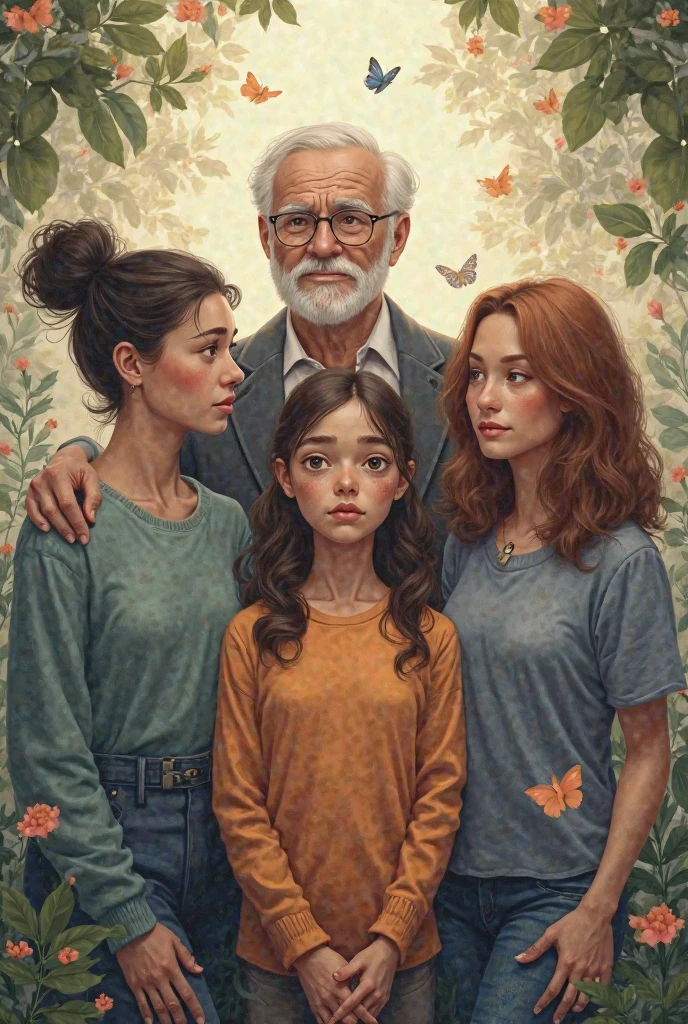 Combine these three pictures into violent evergreen style make it real as possible .My father , my mother and me it my family photo graphic 