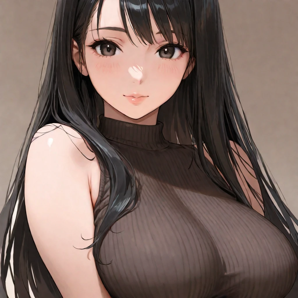 Ralph Bakshi Style, Curvy blue eyed girl with long wavy black hair and small breasts, nudity1.5, (extreme nsfw)2.5, torn tanktop, (tits out)1.5, lewd