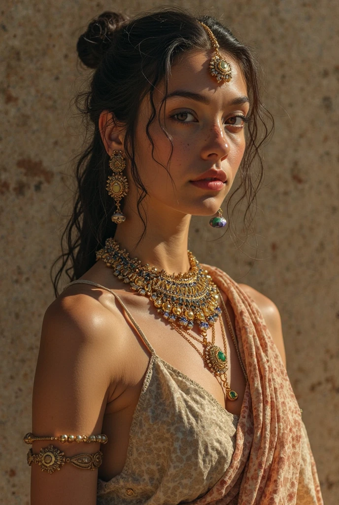 Arafed woman wearing a colorful dress and jewelry standing in a park, joias ricas nativas, joias turquesa, joias ornamentadas e intrincadas, joias intrincadas, Ornamentos coloridos, joias tribais, usando uma gargantilha nativa americana, bohemian fashion, joias ornamentadas, beleza intrincada, Banho turco de Imaan, joias elaboradas, Mulher mexicana bonita, Estilo Boho, Directed by: Jason Benjamin, Boho Chique