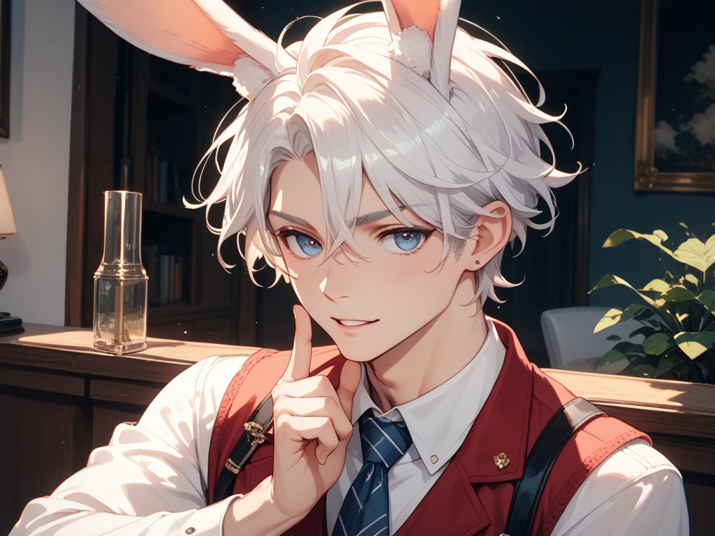 A boy with white hair and rabbit ears uses rabbit techniques - SeaArt AI