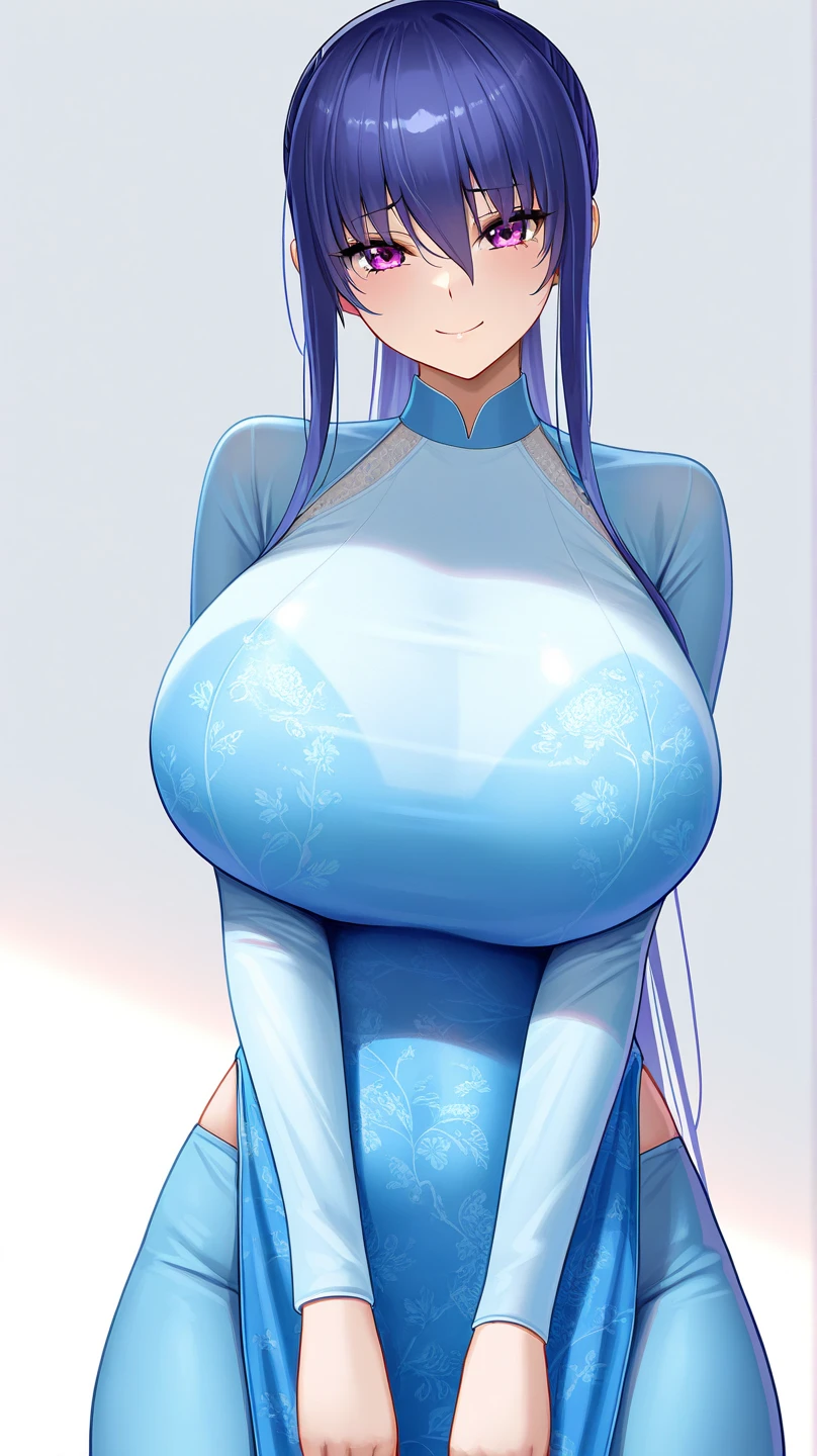masterpiece, Highest quality, High resolution, she1, (Hair above the eyes:1.1)Bunny girl、 Thick Hips,Long black hair Blue Hair mysterious Calm、Ahegao