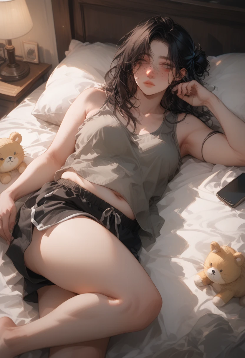 Super high clear, masterpiece, Japan person, high school girl, petite, in underwear, small white underwear, open legs, cute underwear, two, pink little ribbon in underwear, tied with a rope, lying on the bed , black hair, small --auto --s2
