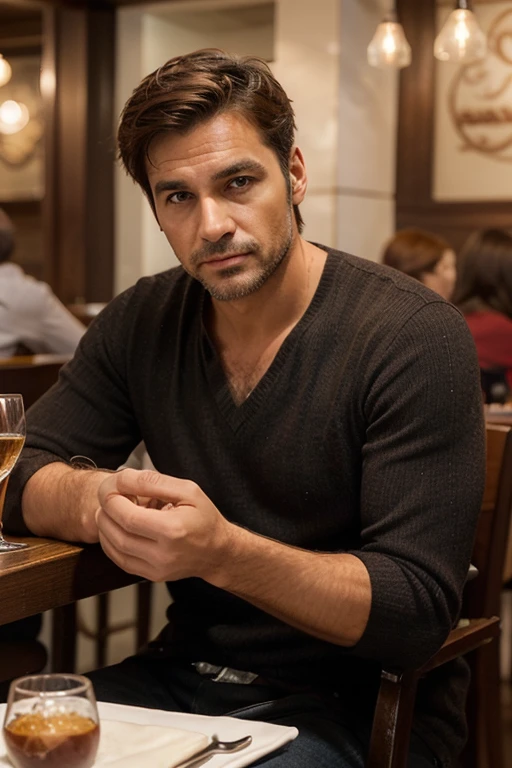 a [white:3] man sitting at a table with a wine glass