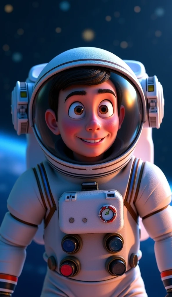 pixar character ,pixar style,astronaut, rocket science, nerdy, outerspace,floating, very detailed face(best quality), (masterpiece), (best lighting), (high detailed skin:1.0),( detailed eyes), 8k uhd, dslr, soft lighting, best quality, film grain, Fujifilm XT3,