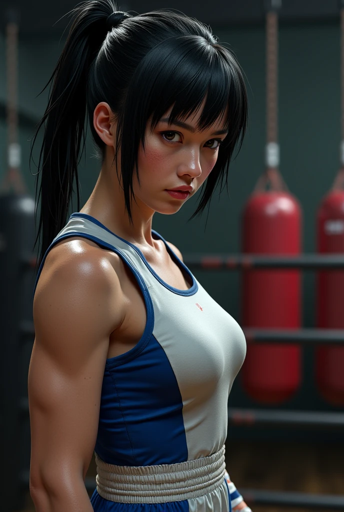 arafed woman in a gray sports bra top and leggings is posing for a picture, chun li at the gym, in a gym, workout, character is in her natural pose, Thicc, sporty physique, fit girl, fitness model, tight attire, strong pose, shiny silver, attractive sporty physique, tight fit, athletic and strong, sweaty 4 k, moto