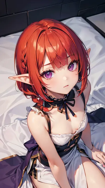 rizu-kyun, blushed, lewd smile, masterpiece, best quality, highly detailed, (Detailed scenery in background: motel room, white walls, white sheet bed), micro black bikini, choker, medium breasts, lascivious body, lying down on bed, spreding legs, pov from bellow, Sexual expression, Corada, apparent crotch,