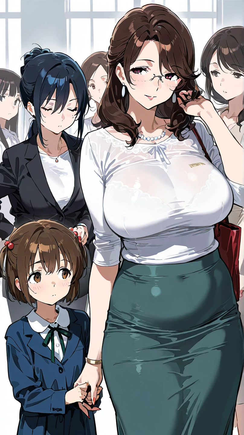 (masterpiece), (best quality), (highly detailed), (8k resolution), (best quality),huge_breasts,hair_bun,brown_hair,brown_eyes,detailed_lips,shy,ecstasy_face,blush,from front,(looking at viewer:1.3),office lady,(white buttoned shirt),skirt,(sex with guys:1.5)