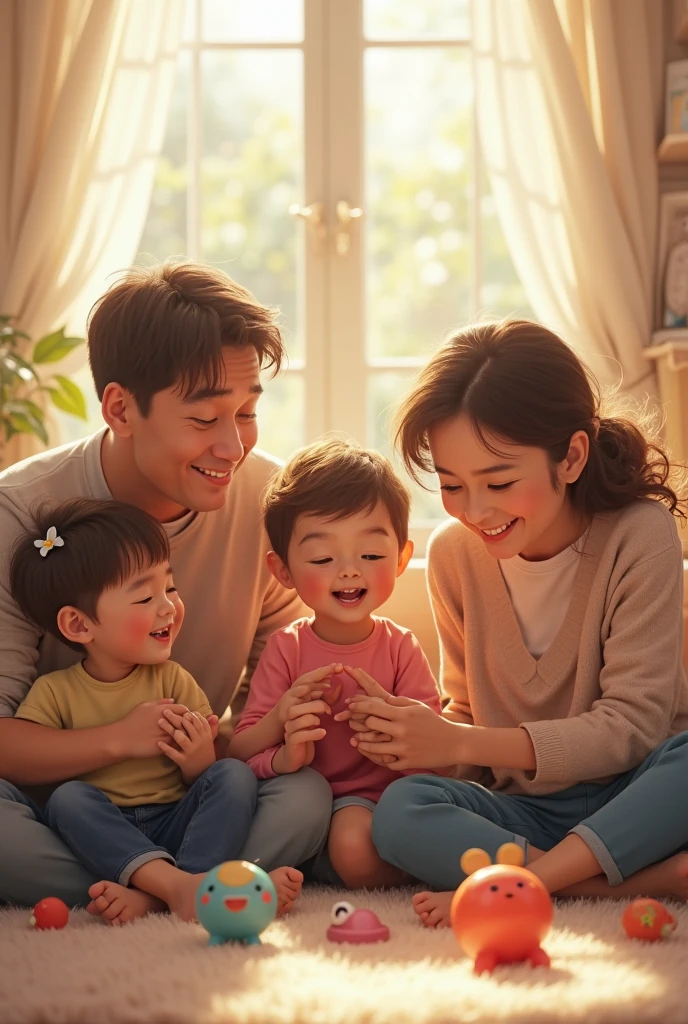 Family spending quality time together, perhaps playing a board game or enjoying a meal.
Background: Joyful and vibrant atmosphere, portraying the importance of family.