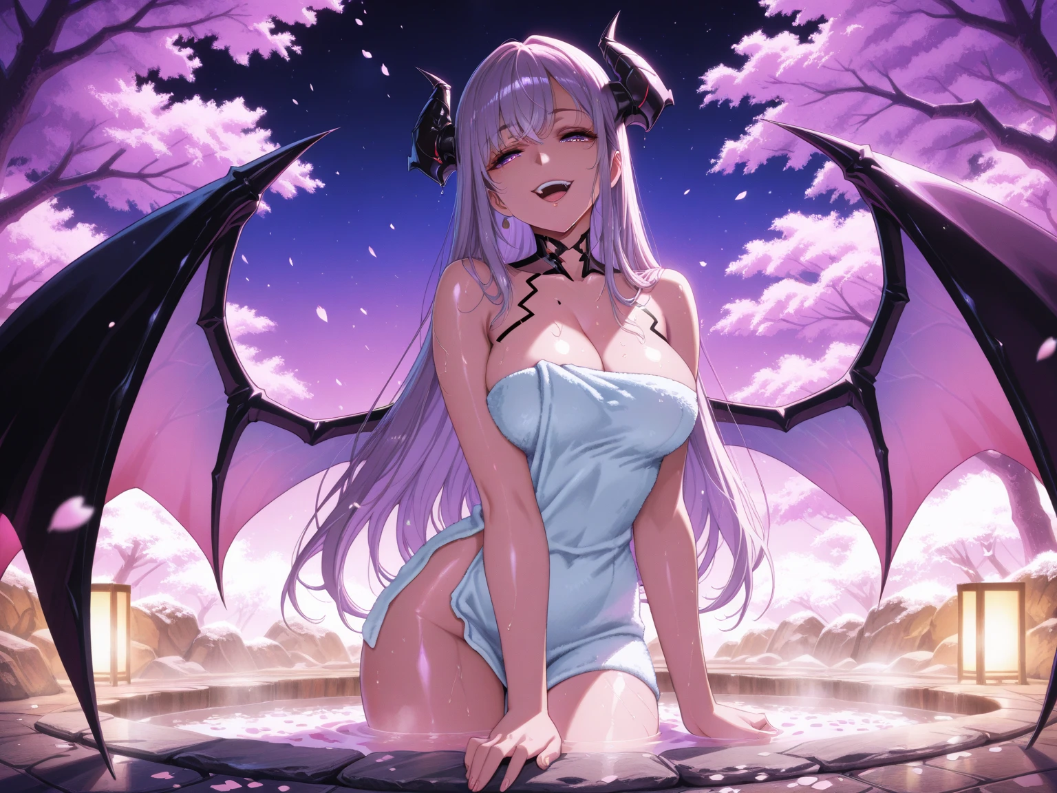 (Masterpiece), Best Quality, ultra-detailed, 1girl (SMMars, Slender and sexy body, lovely breasts, dark skin(snake skin ), naked body, , white hair,very long hair, red eyes(snake eyes), half-closed eyes), evil face, smirk, parted lips, solo, facing viewer, looking at viewer, nipples, navel, purple pleats skirt,skull, skull brooch,jewelry,purple choker, purple gemstone, purple sailor collar, short sleeves, ultra mini skirt, elbow gloves, full moon, outdoor, fog, standing, Sexy waist teasing, a provocative pose, love juice flows out of her pussy , big snake,