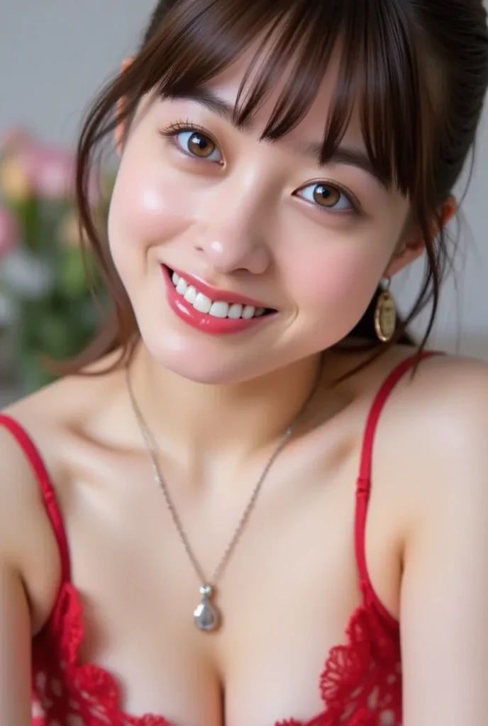((Realistic lighting、highest quality、8k、masterpiece:1.3))、Clear focus:1.2、One Girl、Perfect figure:1.4、Slim Abs:1.1、((Dark brown hair))、(outside of home、night:1.1)、street、Very beautiful face、I narrowed my eyes.、double eyelid、don't expose your skin,
Supple body :1.3, Model Body Type: 1.5, Perfect Style:1.4,
Narrow shoulders, Beautiful clavicle, Thin arms, Long, slender legs, Small Ass, No bra,
Slender figure, The beauty of slim abs :1.2, Thin waist :1.2, Thin thighs :1.2,
Ultra-detailed skin, Fair skin, Glossy Skin, Ultra detailed face,
Slim face contour, beautiful small face, Beautiful lined nose,
Ultra-detailed eyes, Slit eyes, Brown eyes, double eyelid, Ultra-thin eyebrows, Thin, long eyelashes,
Ultra-detailed lips, Plump and moisturized lips, glossy pink lips, Flushed Cheeks, ((White beautiful teeth)),
Beautiful actress's ennui makeup, pink lipstick,
Dark Brown Hair, Delicate soft hair, Hair blowing in the wind,
(Put your hair up, Medium Short Hair, ponytail:1.2),
Layered Cut, (Blunt bangs:1.2),
Cute smile, Mouth half open, A dreamy look, ((stare into the distance)),
(((Photorealism,Shoot the whole body from the thighs:1.2))), ((The body is facing sideways)),
Dynamic Lighting,
(Dress up in a gorgeous fluorescent red nightgown:1.8),
((Gorgeous Earrings, Silver Necklace)),
Eco and bright background,
((Raise your face slightly)),
((Squinting)),
((pursing lips:1.2)),
((Blushing)),
((The cleavage is fluffy)),
((Flat Chest)),
((Small, swollen, moist nipples:1.2)),
((Nipples are wet with water drops:1.4)),
((Beautiful small pink areola)),
((Her tiny panties are digging into her ass)),
((Pay attention to the panties and crotch crack:1.5)),
((Lie on your back and spread your legs:1.8)),
((Feeling ecstasy when penetrated in pussy:1.2)),
((There's a lot of semen on her panties:1.8)),
((On a glass bed in a luxury hotel, The midsummer sun shines on the whole)),
((The large windows overlook the ocean horizon.:1.2)),