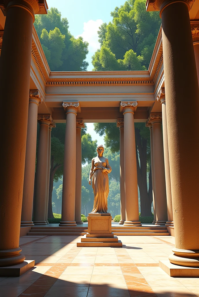 ((Giant rose statue)) ((cracks)), very old, old dust, background of Roman columns, petrified birds, petrified dry moss, muted and faded colors, to emphasize the seriousness of the scene, dead birds, petrified beetles, sunlight