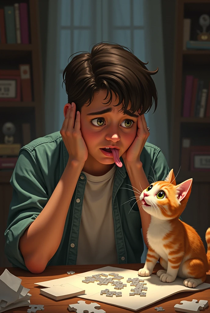 ((Best Quality)), ((Masterpiece)), (detailed), ((cheered up)), cat fighting with his brother and his brother is sad