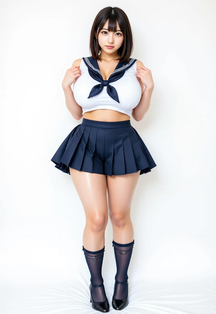 (NSFW:1.5)、Highest quality、8k、Realistic、Bright lighting、Spring Sunshine、18-year-old、High school girl cheerleader、very cute、Fair skin、Face Light、Captivating eyes、(Droopy eyes:1.3)、((Watery eye:1.3))、(Ecstasy face)、Open your mouth wide、Passionately cheering、blush、(Long pink hair with bangs)、Earrings、necklace、Glowing Skin、Big Breasts、((Perfect Anatomy))、((Perfect limbs))、((Thin hands、Thin fingers、Five Fingers))、Holding a pom-pom in both hands、((White short-sleeved sailor suit:1.3))、(Short white short-sleeved sailor suit)、(The shirt is wide open、breasts are exposed:1.6)、(Her lustrous skin-colored breasts are revealed:1.6)、(The shirt is wide open、Nipples are visible:1.6)、(((They are cheering with their arms raised holding pom-poms:1.6)))、((White pleated mini skirt:1.6))、(They are cheering with their legs raised high:1.5)、((Low angle shot:1.5)、(Her white lace panties are fully exposed:1.6)、(Detailed drawing of white lace panties:1.5)、(White lace panties digging into her pussy:1.6)、(Focus on the groin:1.6)、(Angle of sky from bottom:1.3)、(Focus on the vagina:1.5)、Very slim legs、Beautiful feet、White short socks、White sneakers、On the stairs of the baseball stadium stands、応援するHigh school girl cheerleader、An angle looking up at the crotch from the bottom of the stairs、