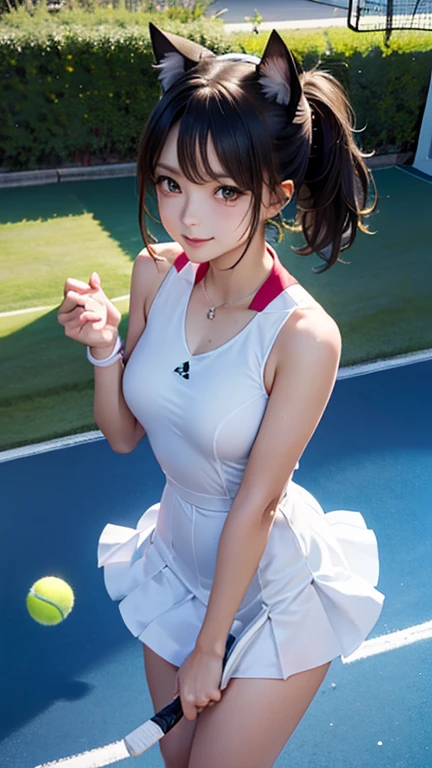（Very delicate and beautiful：1.2）super model,,Beautiful breasts,voluptuous,【bike shorts】,,【3girls】,,Highest quality, High resolution, 8K,Kick in a hurry,Tennis Wear.mini skirt