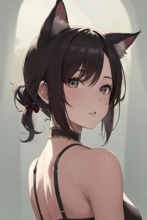 Cat ,Girl, sad, collar , hermosa, cola esponjosa de gato , asustada , NSFW.