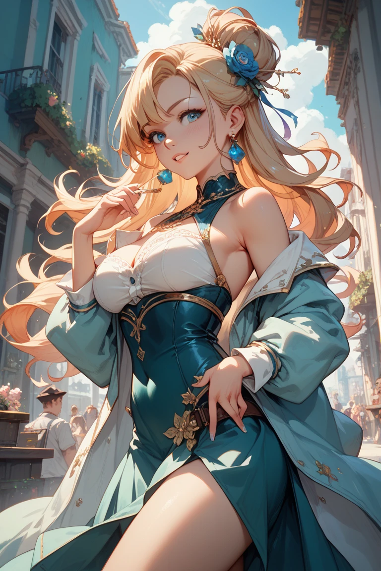 (((Best Quality, 8K, 32K, masterpiece, 1.2)))),{{solo}},nsfw,{{{Artist: Torino Aqua's style}}},((perfect beautiful face:1.2)),  ((price sign plate around breasts, tied_wrists, arms up:1.2)), shackled hands, kneeling, metal collar, stage, market for slaves, embarrassed, blush,