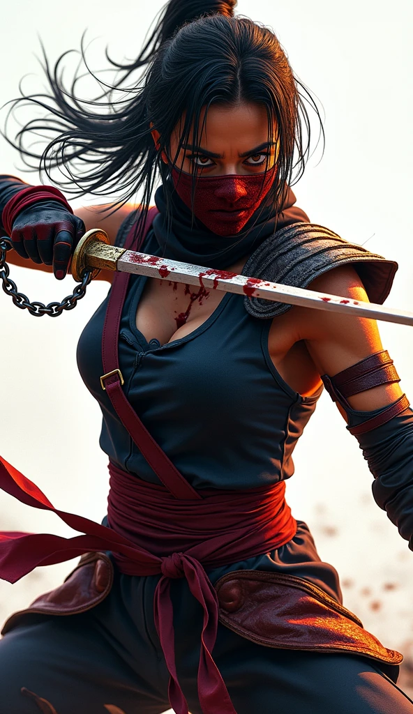 girl, Rotten Zombie Warrior, Evil look, sexy, Wield a spear, Demon Armor, Face Paint, Body Paint, Red glowing eyes, Combat Stance, Vibrant appearance, Creative Action, Imaginative, Sensual, Voluntary, Highest quality, Skin Texture, Intricate details, (Cinema Lighting), RAW Photos, 8k