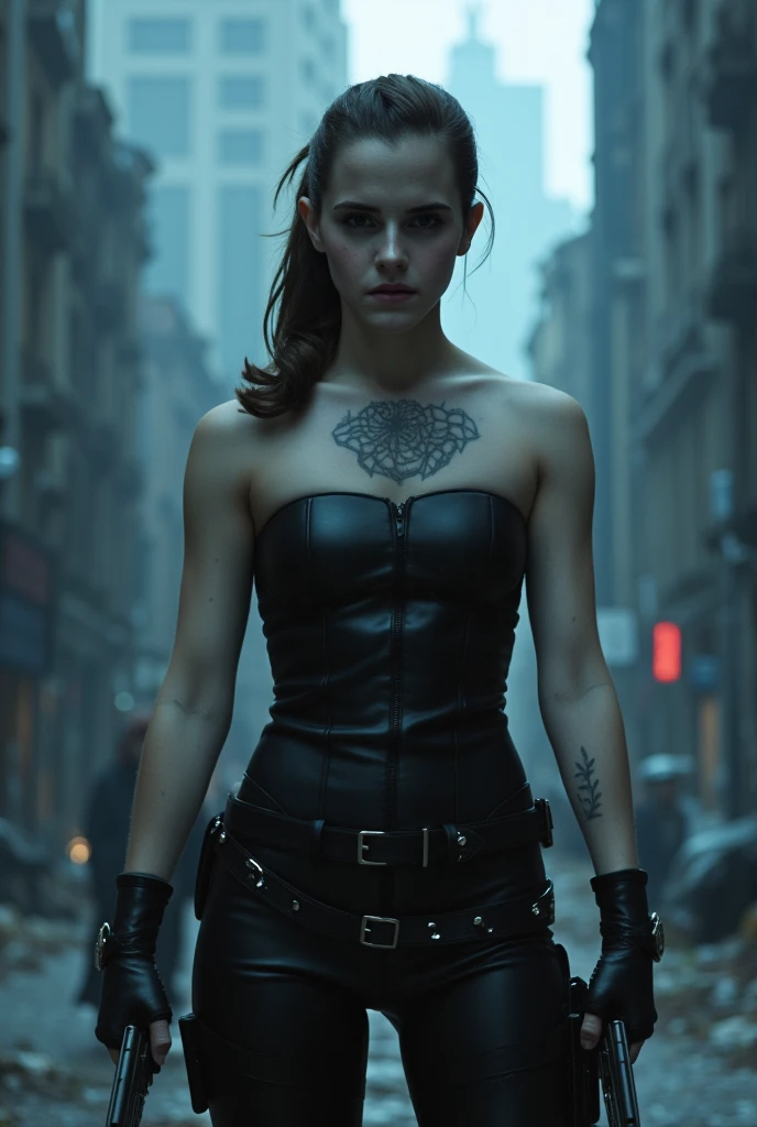Emma Watson, danger scene, a group of witches fighting with one another, darkness in the background, octane render, detailed