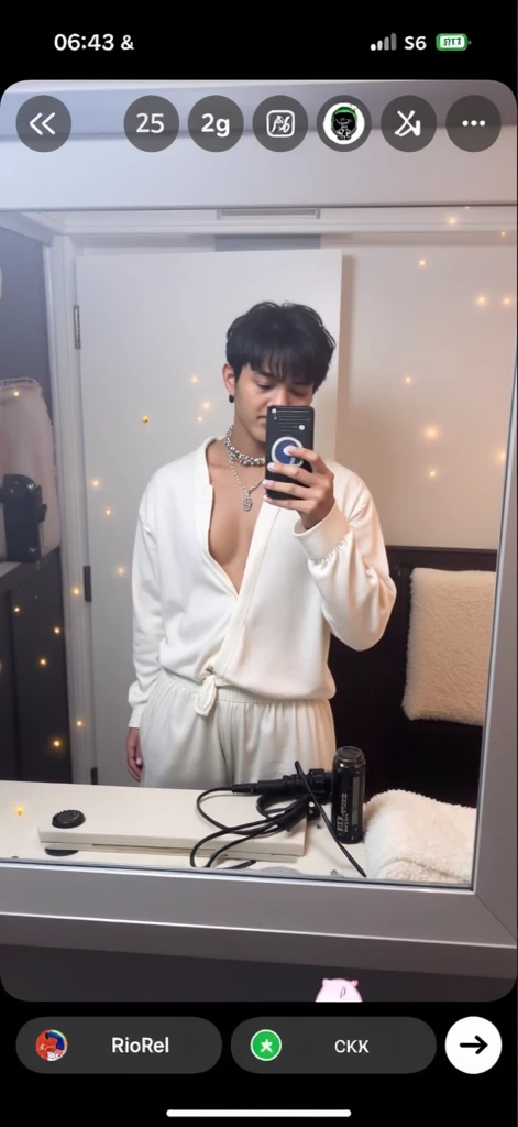 The Alafeld man sits on the bed taking a selfie in front of the mirror, korean muscle boy 2 1 years old, Cai Xukun, Delicate boy， There were black briefs on the bed，A condom，jimin,  Myself, Male ulzzang,, posing in the bedroom, Inspired by Bian Shoumin, Kim Tae-joon, leaked image, leaked photo, brown clothes