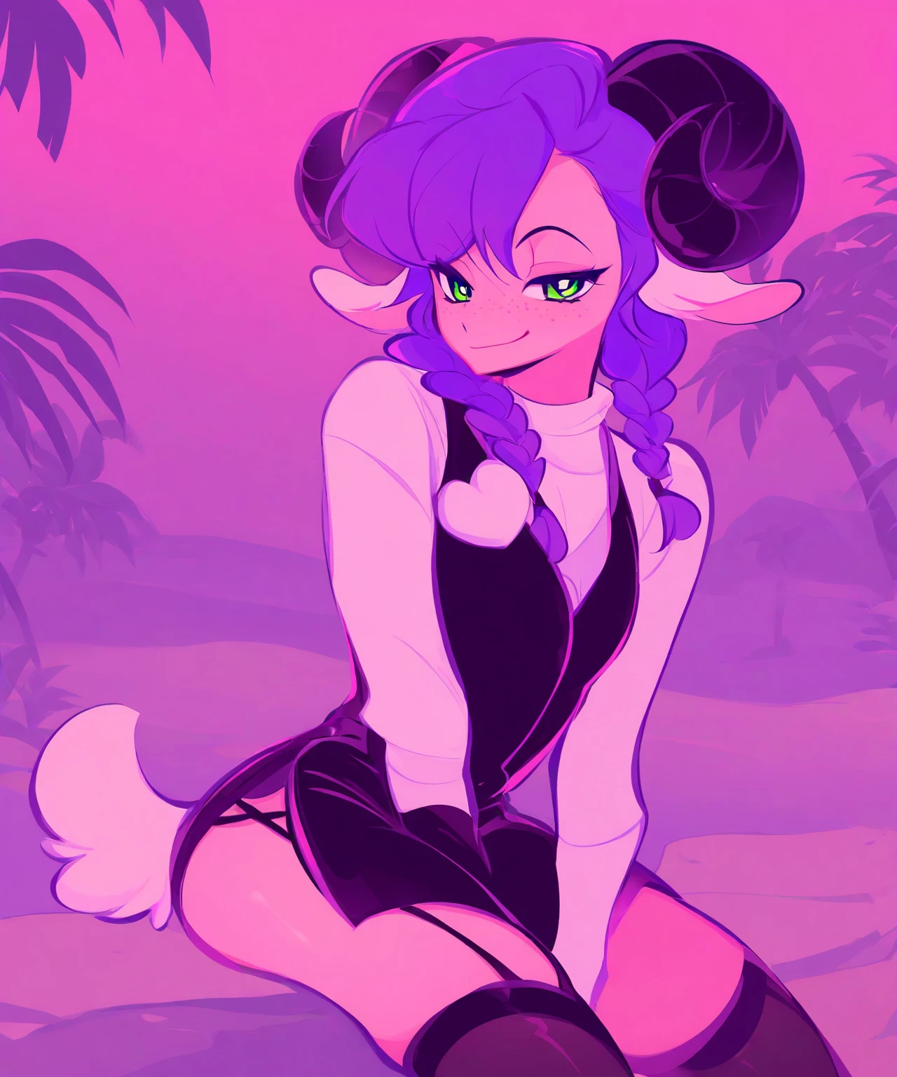 score_9,score_8_up,score_7_up,score_6_up, (my little pony), radiant lighting, vibrant colors, whimsical atmosphere, 8K, high resolution, highly detailed, masterpiece, (red body), (long purple hair), ((detailed purple eyes with black sclera)), black camisole top, black thong, seductive pose, showing butt, medium breasts, succubus horns, succubus tail, folded succubus wings, (((school uniform)))